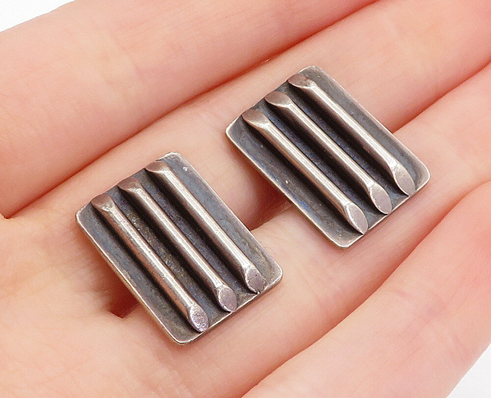 TH. F 925 Sterling Silver  Vintage Dark Tone Square Ribbed Cuff Links  TR1159