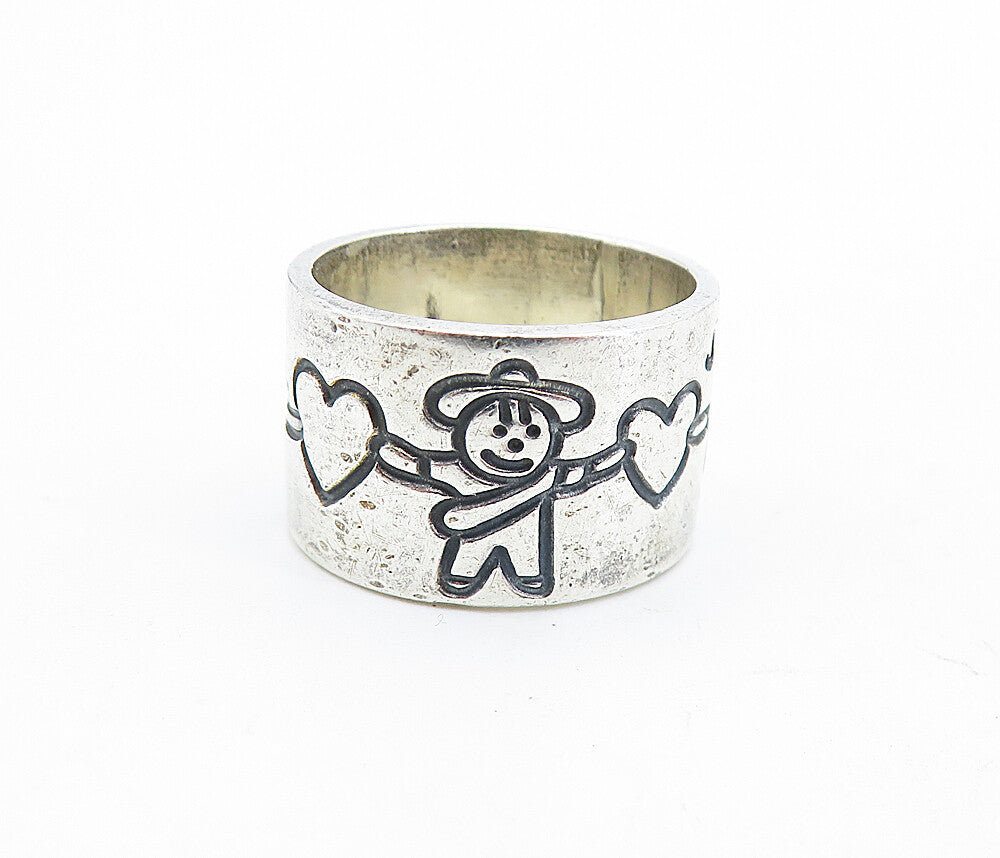 MEXICO 925 Silver  Vintage Children Holding Hands Band Ring Sz 5.5  RG6395