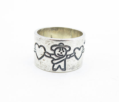 MEXICO 925 Silver  Vintage Children Holding Hands Band Ring Sz 5.5  RG6395