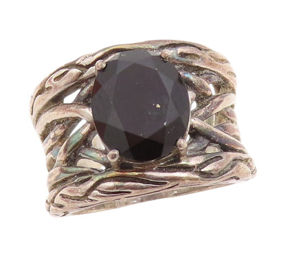 925 Sterling Silver Vintage Ring EFFY Brutalist Carved Oval Onyx  Sz 8  RG33247