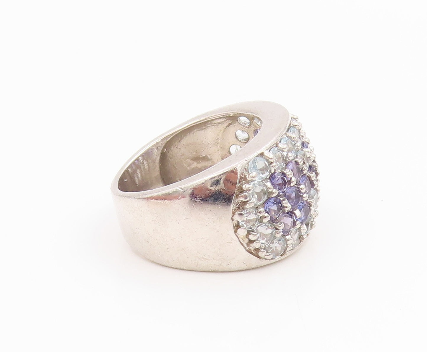 925 Sterling Silver Vintage Ring Amethyst & Topaz Floral Band  Sz 7  RG35660