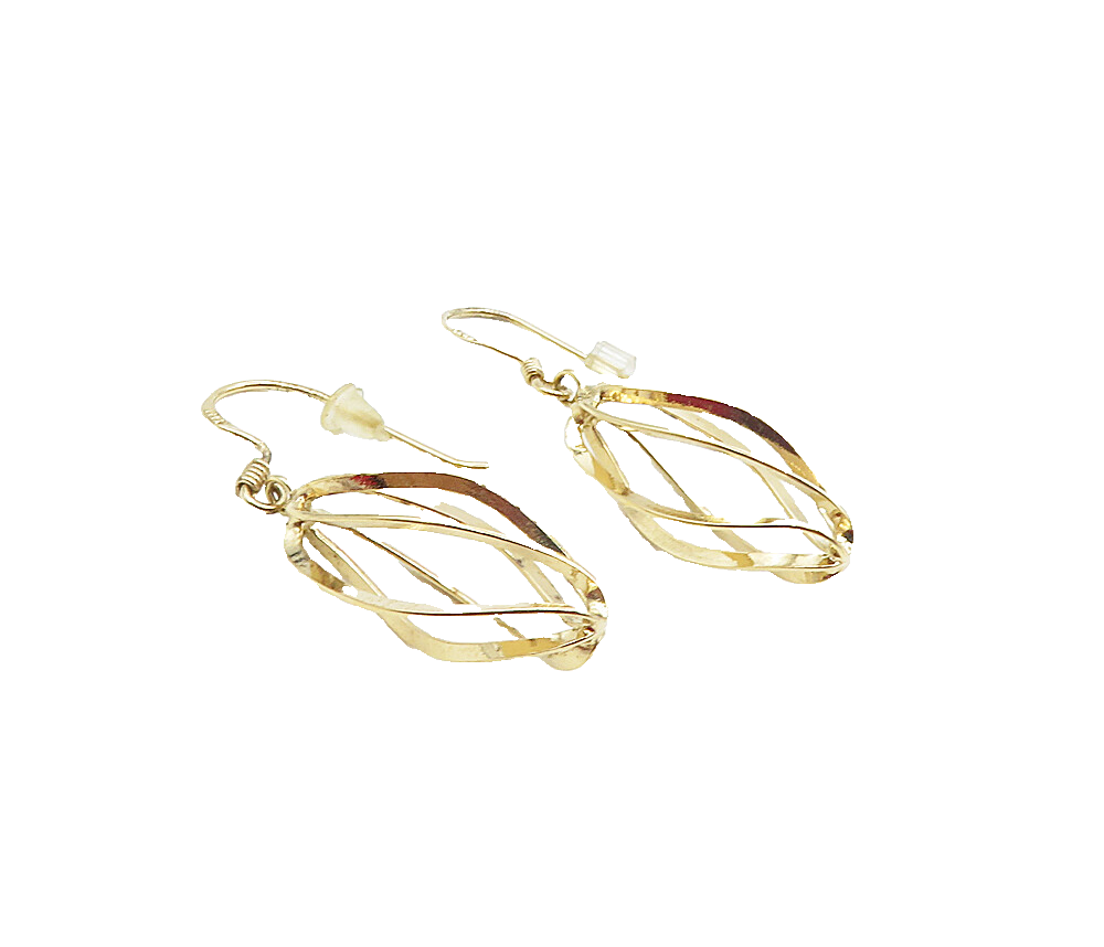925 Sterling Silver  Shiny Gold Plated Cage Design Dangle Earrings  EG4664