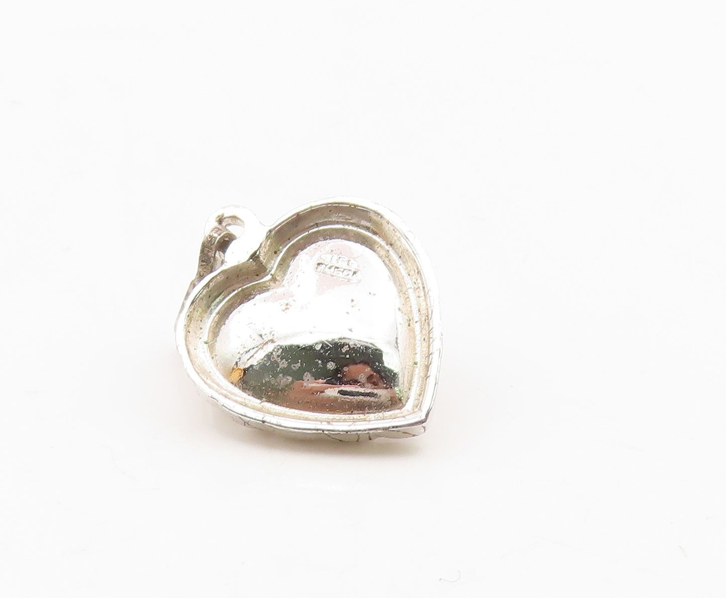 925 Sterling Silver  Vintage Cultured Pearl Concave Love Heart Pendant PT21154