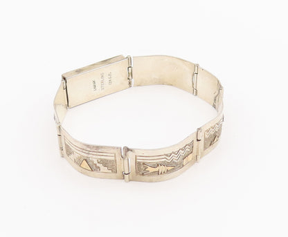 12k Gold 925 Sterling Silver Vintage Bracelet MARIANO NAVAJO Carved  BT10166