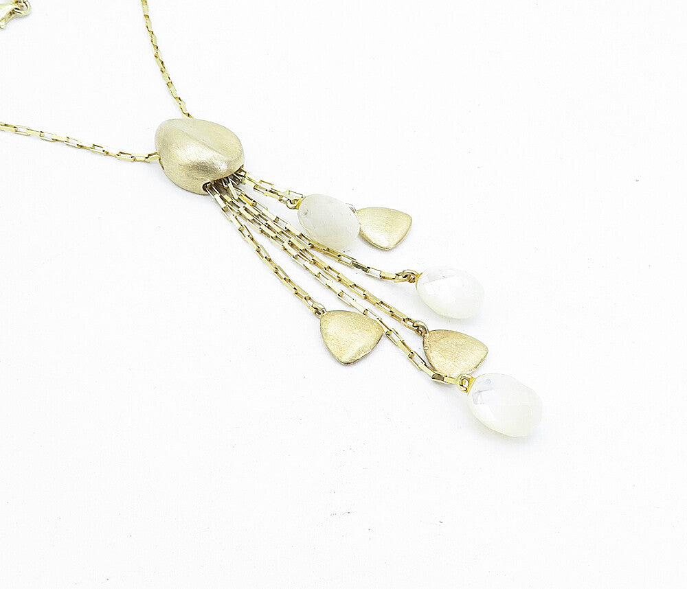 925 Sterling Silver  Mother Of Pearl Bead Gold Plated Chain Necklace  NE1141