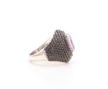 925 Sterling Silver Vintage Ring Oval Cut Amethyst & Spinel Inlay Sz 6.5 RG30081