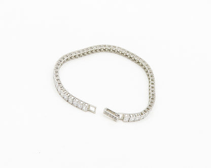 925 Sterling Silver  Vintage Cubic Zirconia Box Link Chain Bracelet  BT7894