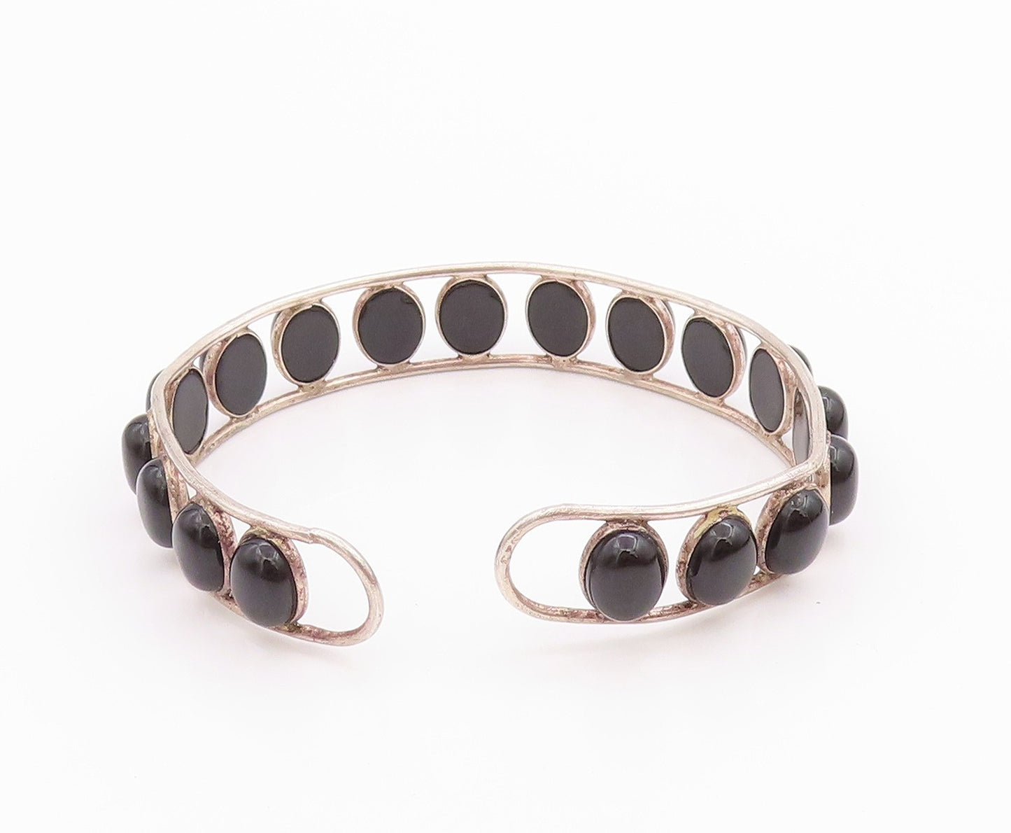 925 Sterling Silver Vintage Bracelet Designer Oval Cabochon Onyx Cuff  BT11303