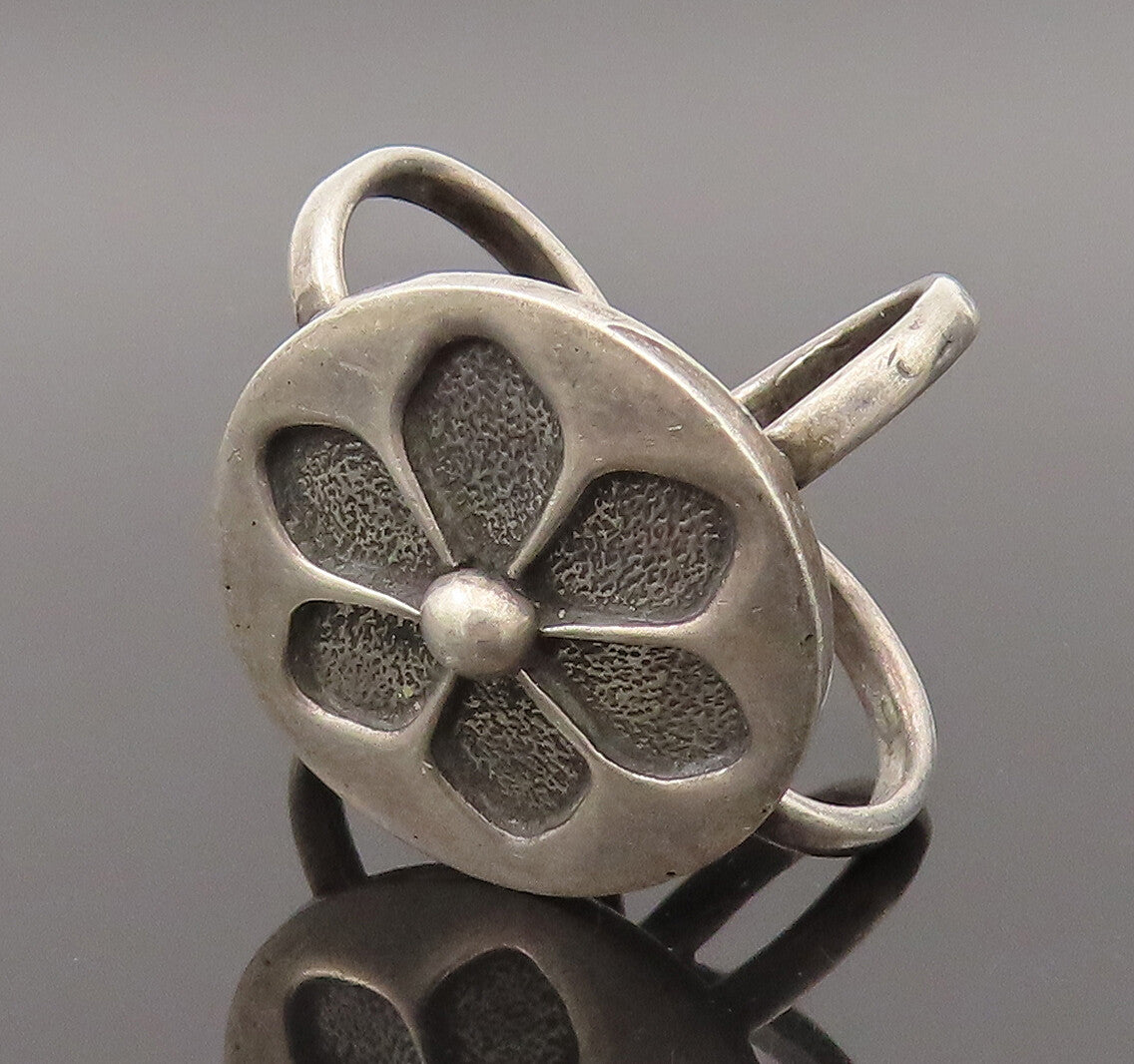 DESIGNER 925 Silver  Vintage Carved Six Petal Flower Drop Pendant  PT21998