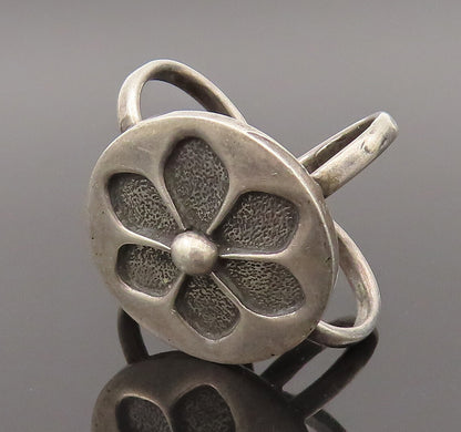 DESIGNER 925 Silver  Vintage Carved Six Petal Flower Drop Pendant  PT21998