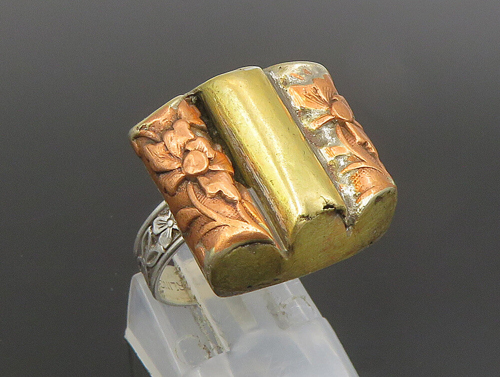 UNCAS 925 Sterling Silver  Vintage Ribbed Two Tone Flower Ring Sz 6.5  RG24665