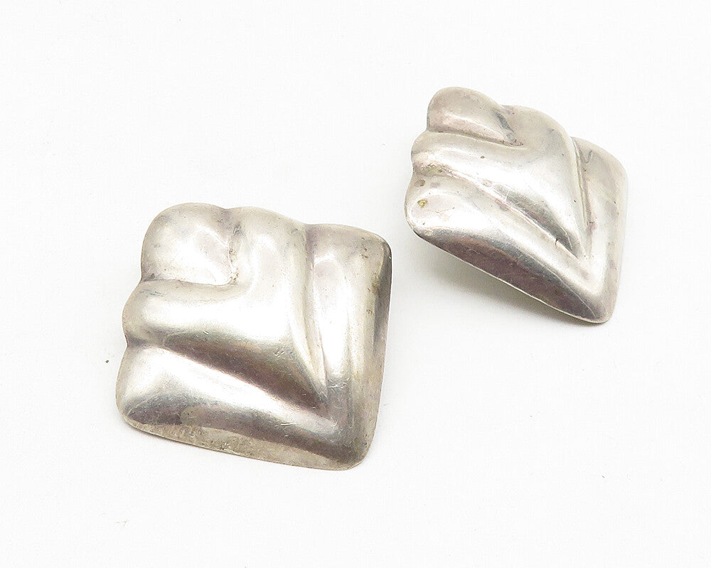 MEXICO 925 Sterling Silver  Vintage Hollow Square Non Pierce Earrings  EG5651