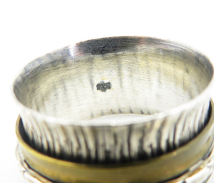 925 Sterling Silver  Vintage Two Tone Etched Band Spinner Ring Sz 9.5  RG6429