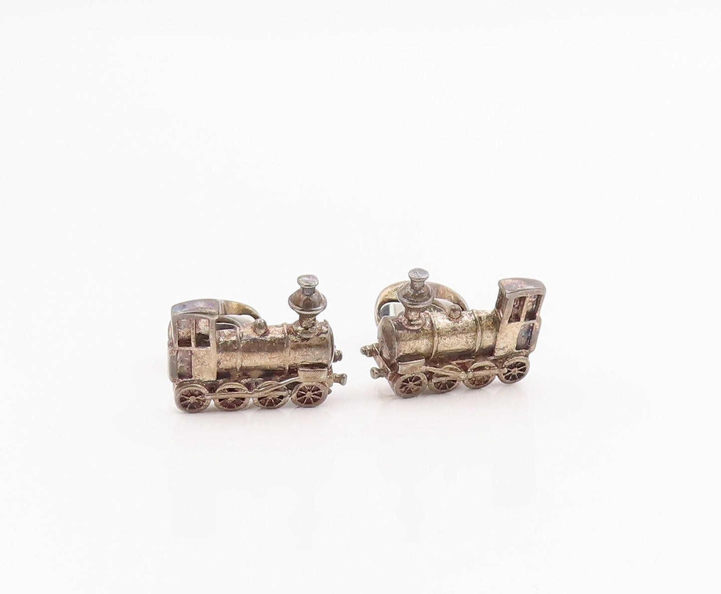 925 Sterling Silver Vintage Cuff Links Antique Dark Tone Train Engine   TR3884