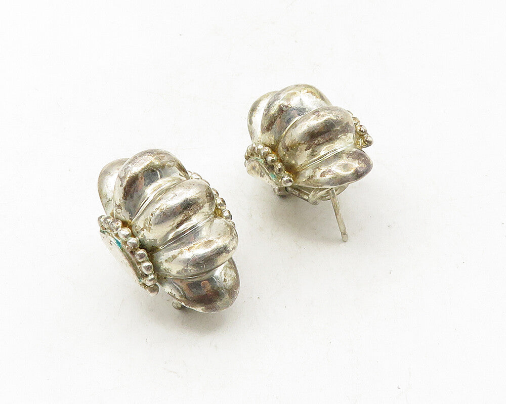 925 Sterling Silver  Vintage Shiny Floral Dome Design Drop Earrings  EG5103
