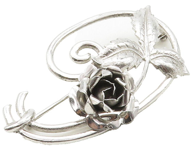 925 Sterling Silver  Vintage Shiny Swirl Rose Flower Motif Brooch Pin  BP6430