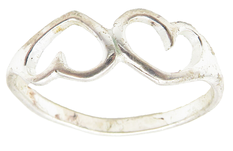 925 Sterling Silver  Shiny Smooth Open Love Hearts Band Ring Sz 8  RG10910
