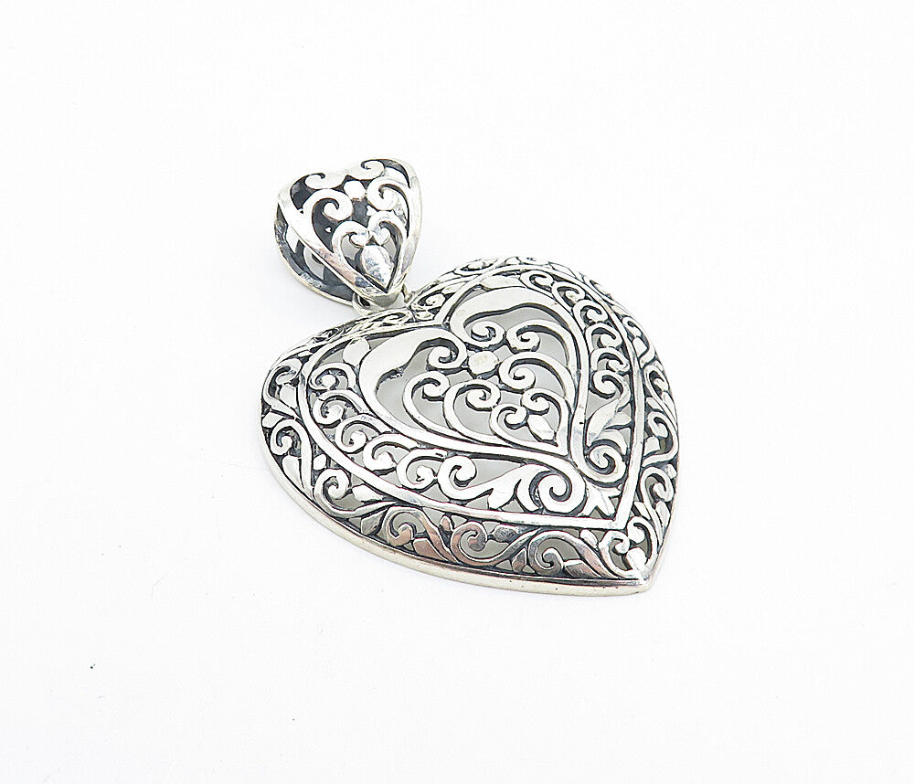 925 Sterling Silver Shiny Open Swirl Pattern Love Heart Drop Pendant PT5948