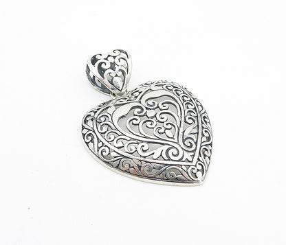 925 Sterling Silver Shiny Open Swirl Pattern Love Heart Drop Pendant PT5948