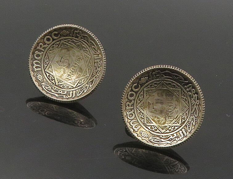 925 Sterling Silver   Vintage Moroccan Coin Non Pierce Earrings  EG8923