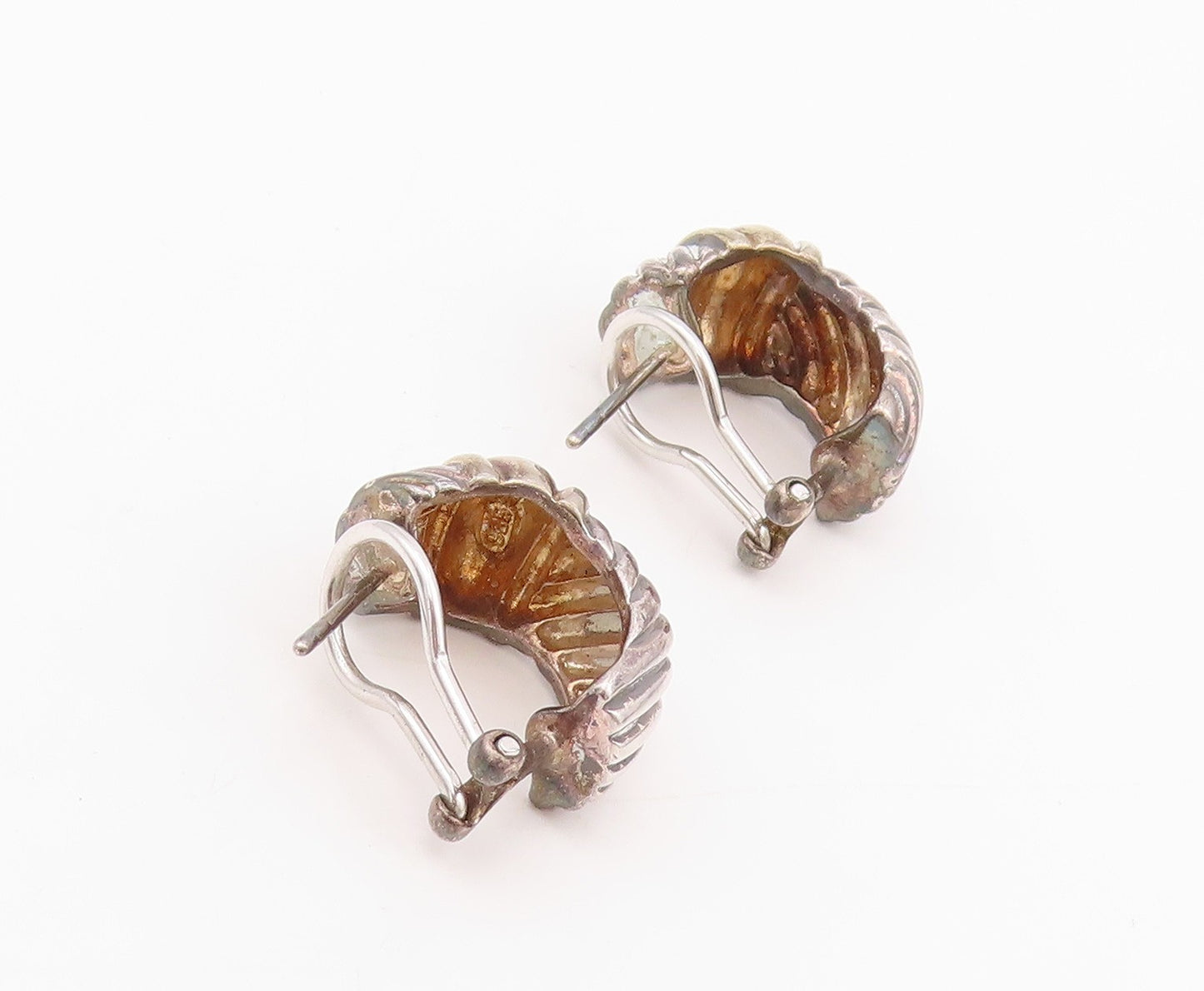 925 Sterling Silver Vintage Earrings Dark Tone Grooved Design  EG13654