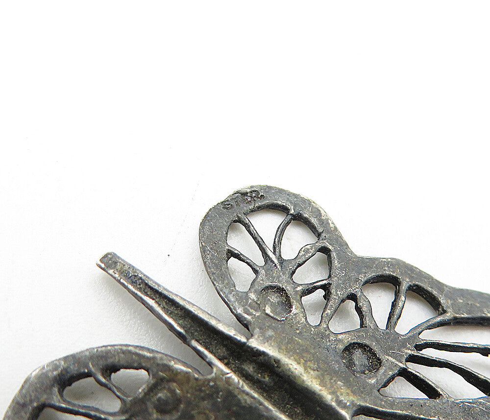 925 Sterling Silver  Vintage Dark Tone Open Butterfly Motif Pendant  PT3251