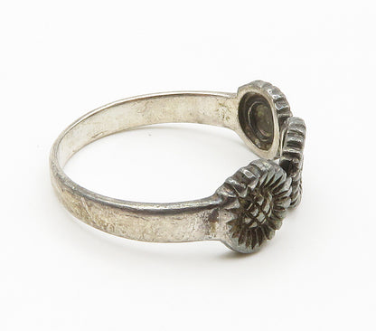 925 Sterling Silver  Vintage Dark Tone Sunflowers Band Ring Sz 9  RG14984
