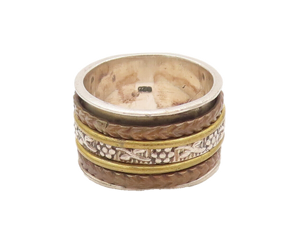 925 Sterling Silver Vintage Ring Solid Floral Carved Spiner Rings Sz 7  RG27889