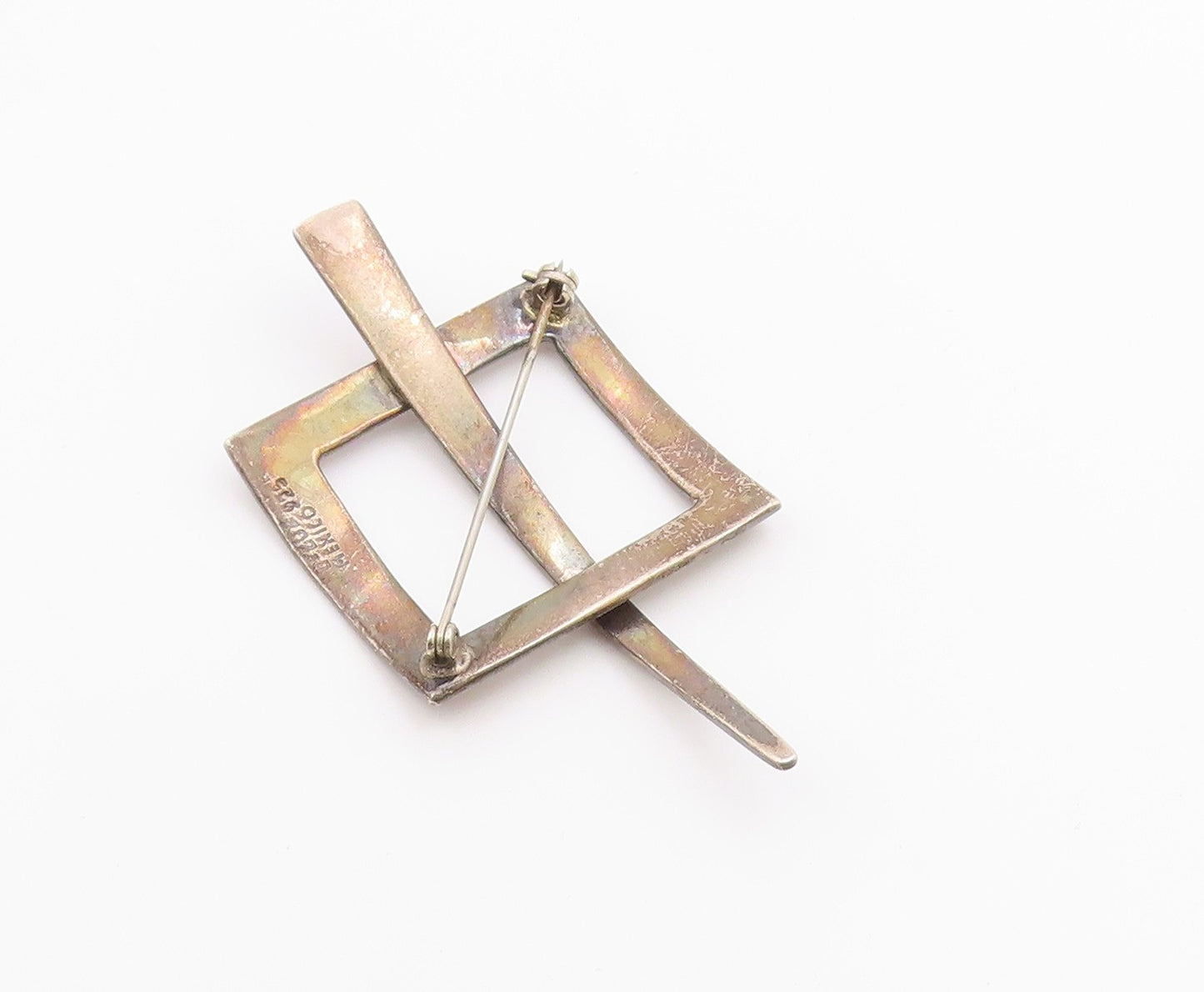MEXICO 925 Sterling Silver  Vintage Dark Tone Open Square Brooch Pin  BP3612