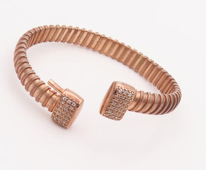 925 Sterling Silver Vintage Bracelet Solid Rope Coiled Inlay CZ Ends  BT10204