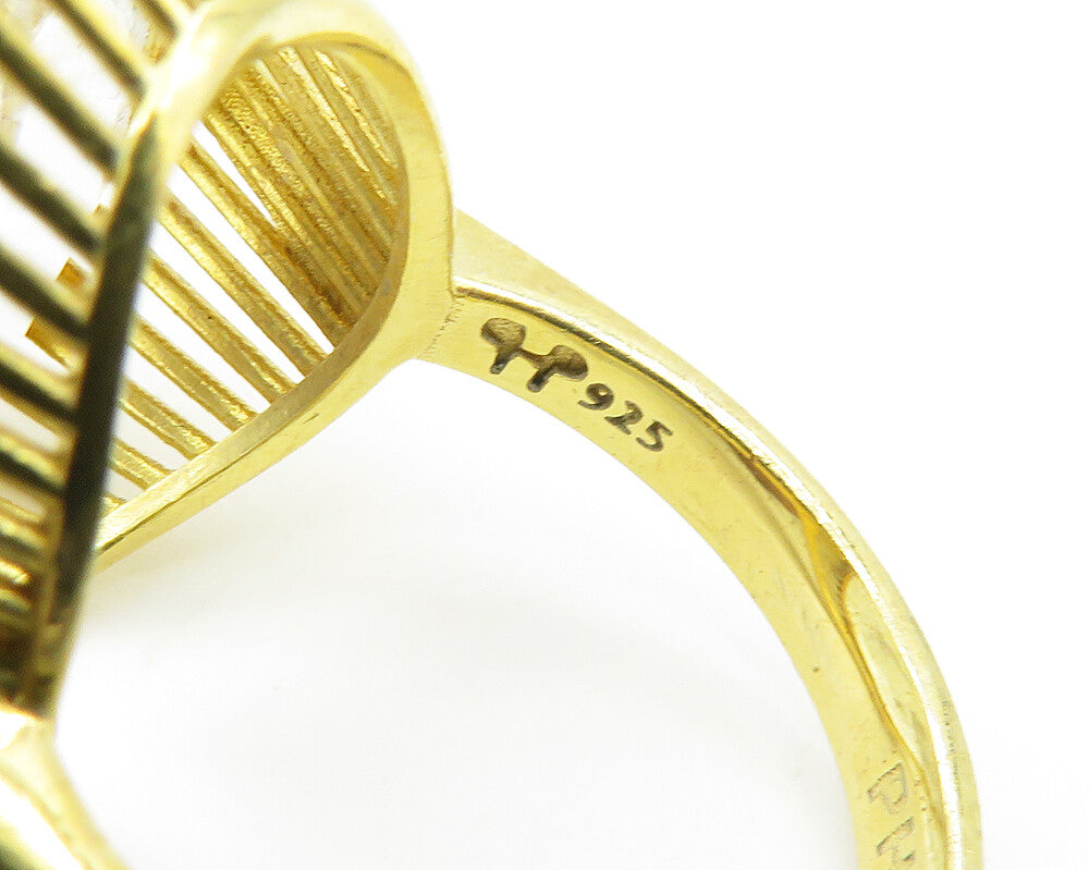 PHARAOUN 925 Silver Faceted Topaz Gold Plated Cocktail Ring Sz 8 RG18331