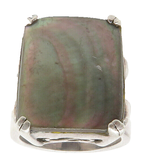 925 Sterling Silver  Vintage Abalone Shell Square Cocktail Ring Sz 7  RG13965