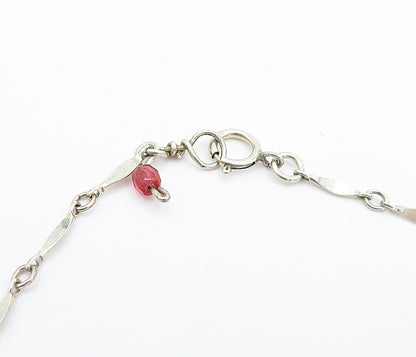 925 Sterling Silver  Vintage Faceted Pink Chalcedony Chain Necklace  NE1161