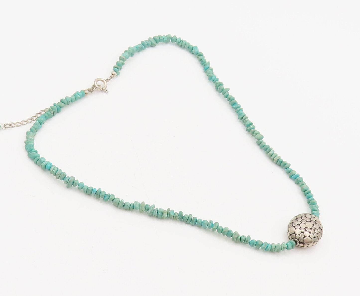 925 Sterling Silver  Vintage Turquoise Pebble Chain Pendent Necklace  NE4177