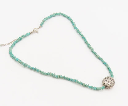 925 Sterling Silver  Vintage Turquoise Pebble Chain Pendent Necklace  NE4177