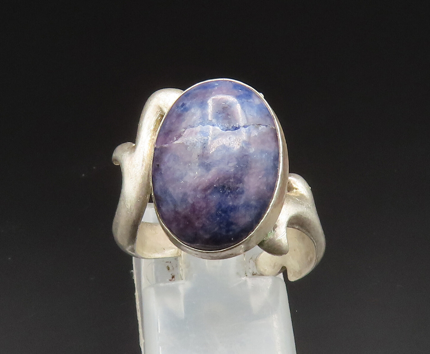 925 Sterling Silver  Vintage Cabochon Sodalite Swirl Bypass Ring Sz 7  RG25003