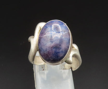925 Sterling Silver  Vintage Cabochon Sodalite Swirl Bypass Ring Sz 7  RG25003