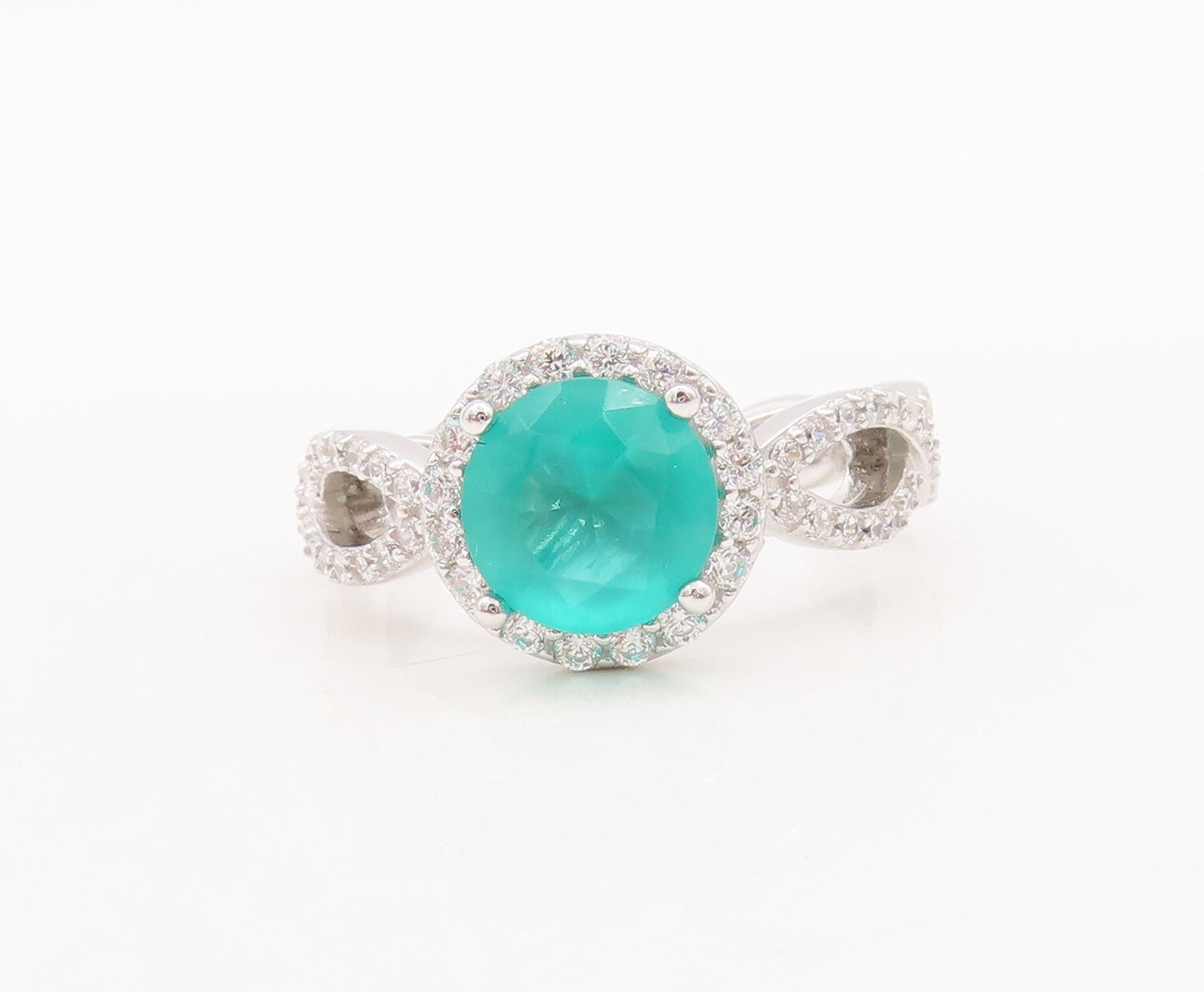925 Sterling Silver Vintage Ring Designer Cutout Band Green CZ  Sz 7  RG29663