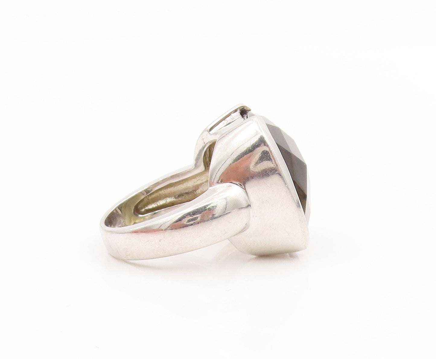 925 Sterling Silver Vintage Ring Faceted Smoky Quartz Solitaire  Sz 6  RG33980