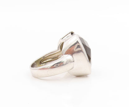 925 Sterling Silver Vintage Ring Faceted Smoky Quartz Solitaire  Sz 6  RG33980