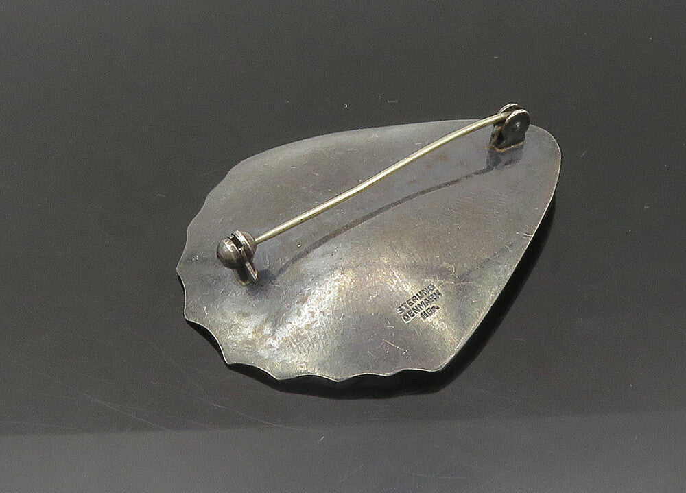 DENMARK 925 Silver  Vintage Oxidized Clam Shell Motif Brooch Pin  BP8745