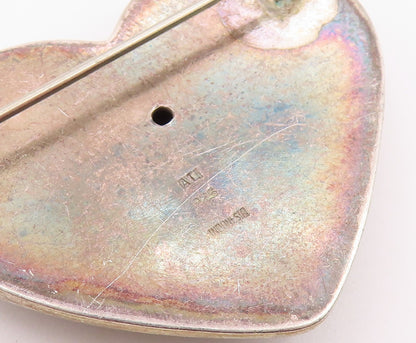 925 Sterling Silver  Vintage Shiny Circle Pattern Heart Brooch Pin  BP8378