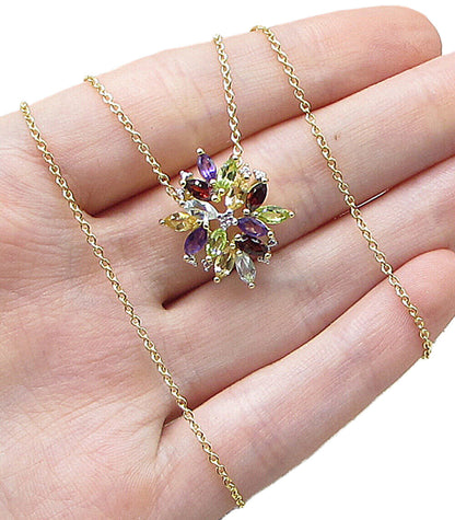 Gold Over 925 Silver  Multi Gemstones & Genuine Diamond Pendant & Chain PT1335