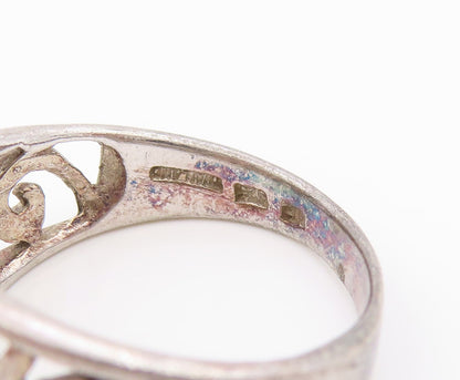 925 Sterling Silver Vintage Ring Modernist Open Scrollwork Band  Sz 8  RG36093