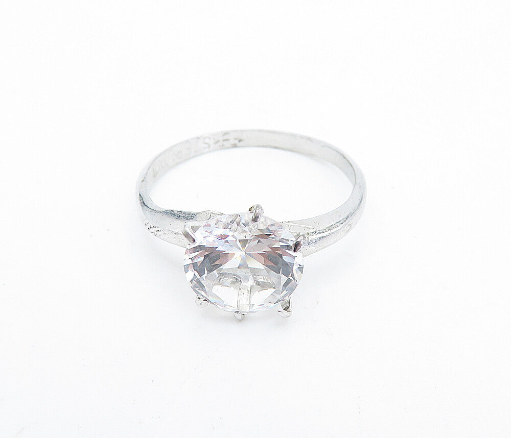 UNCAS 925 Sterling Silver  Prong Set Topaz Shiny Solitaire Ring Sz 8  RG7379