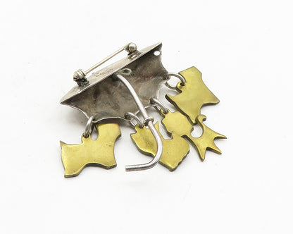 MEXICO 925 Sterling Silver  Vintage Raining Cats & Dogs Brooch Pin  BP3982