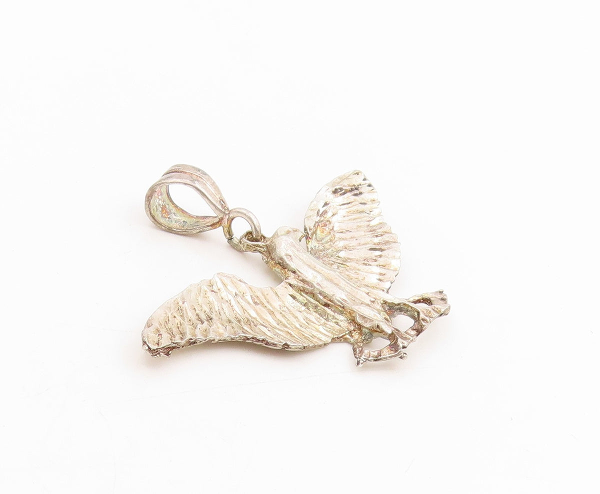 925 Sterling Silver Vintage Pendant Etched Majestic Eagle Of Strength  PT25278