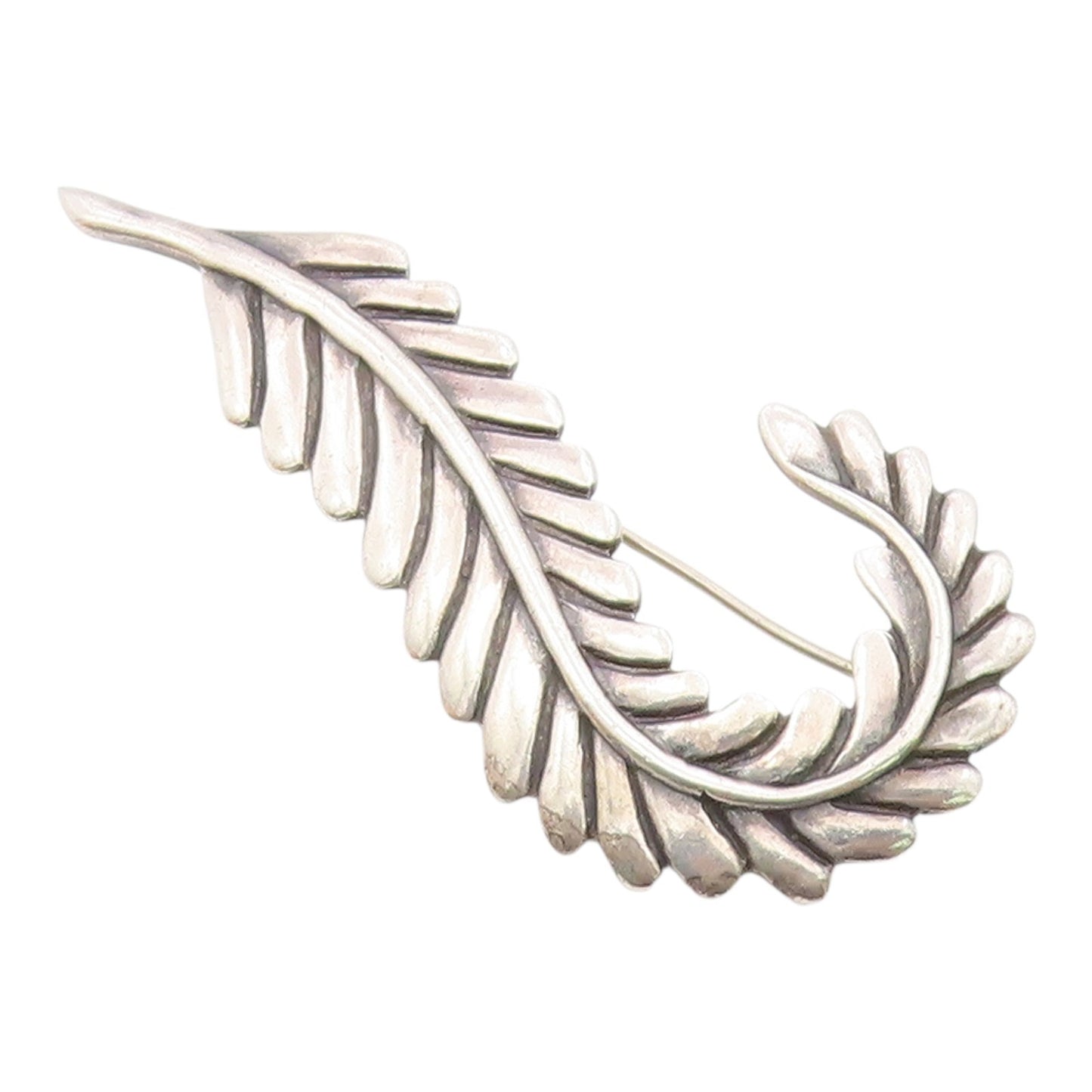 MARICELA MEXICO 925 Silver  Vintage Shiny Single Feather Brooch Pin  BP8744