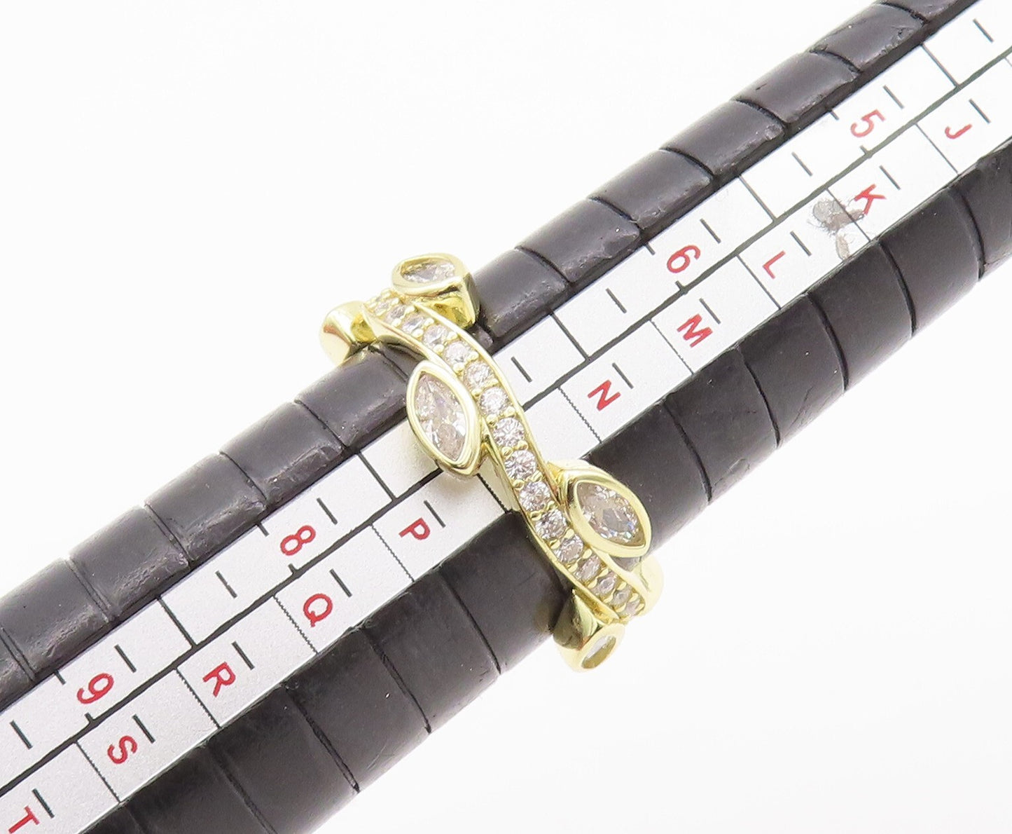 925 Sterling Silver Vintage Ring Gold Plated Leaf Cut CZ Inlay  Sz 7  RG29507
