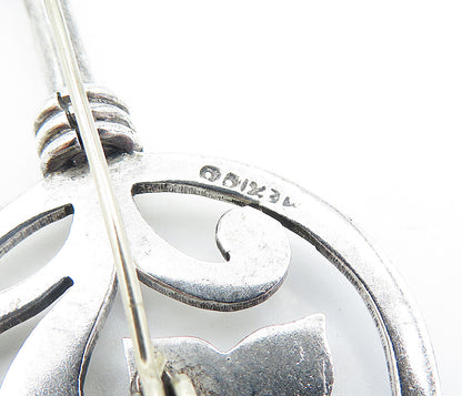 MEXICO 925 Sterling Silver  Vintage Floral Swirl Key Motif Brooch Pin  BP1321